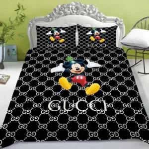 Gucci Mickey Black Logo Brand Bedding Set Luxury Home Decor Bedspread Bedroom