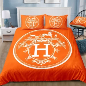 Hermes Orange Logo Brand Bedding Set Bedroom Bedspread Luxury Home Decor