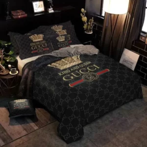 Gucci King And Queen Logo Brand Bedding Set Bedspread Luxury Home Decor Bedroom