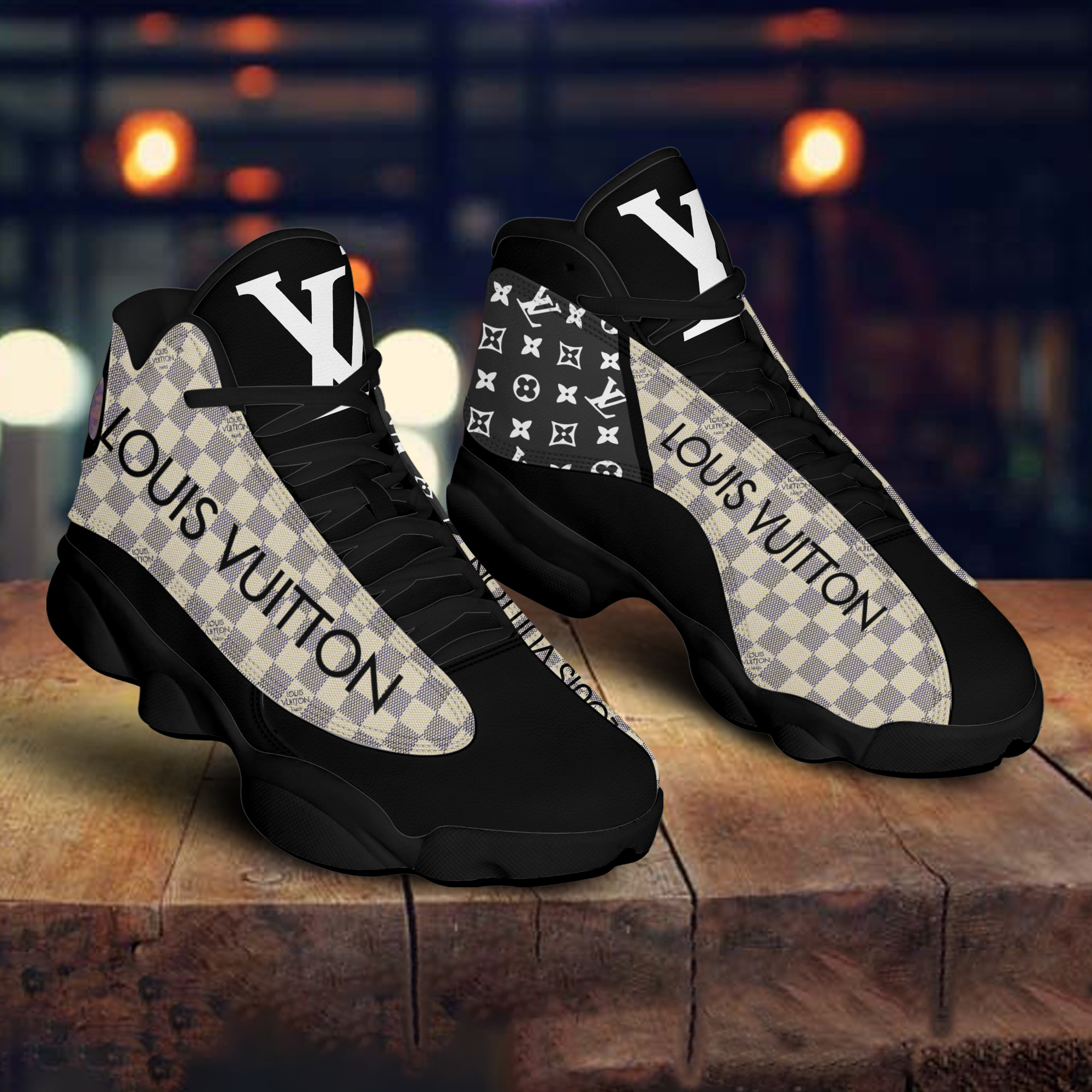 Louis Vuitton Black Monogram Air Jordan 13 Luxury Sneakers Shoes Trending Fashion