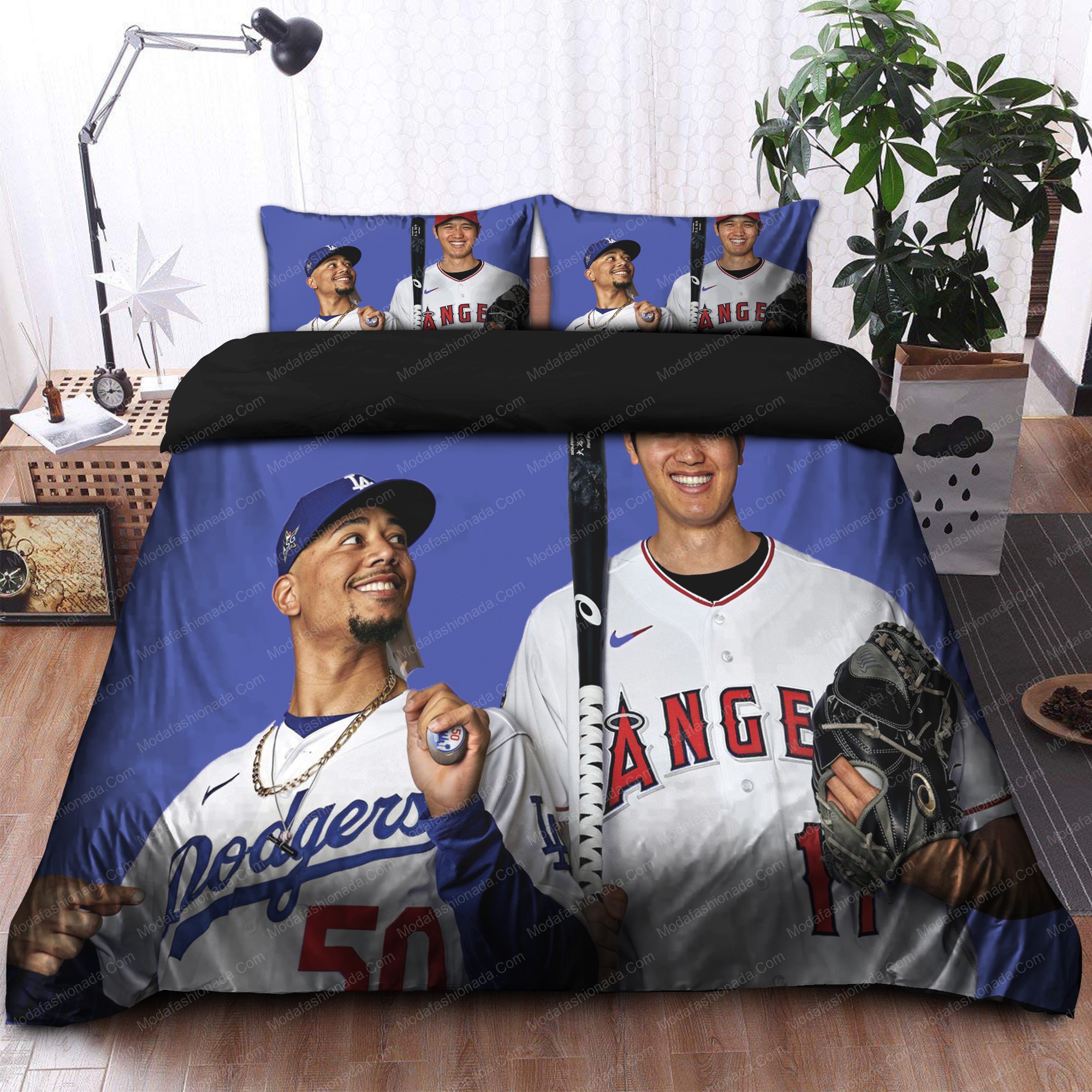 Shohei Ohtani Los Angeles Angels And Mookie Betts Los Angeles Dodgers Mlb 38 Logo Type 1428 Bedding Sets Sporty Bedroom Home Decor