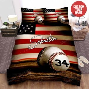 American Flag Baseball Ball Personalized Custom Name Sport 25 Logo Type 1590 Bedding Sets Sporty Bedroom Home Decor