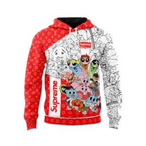Louis Vuitton Supreme Cartoon Network Red White Type 581 Luxury Hoodie Outfit Fashion Brand