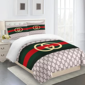 Gucci Logo Brand Bedding Set Bedspread Luxury Home Decor Bedroom