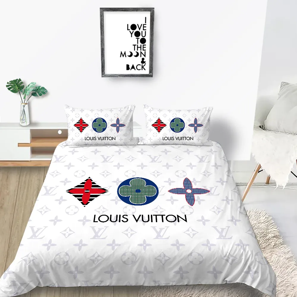 Louis Vuitton Logo Brand Bedding Set Luxury Home Decor Bedspread Bedroom