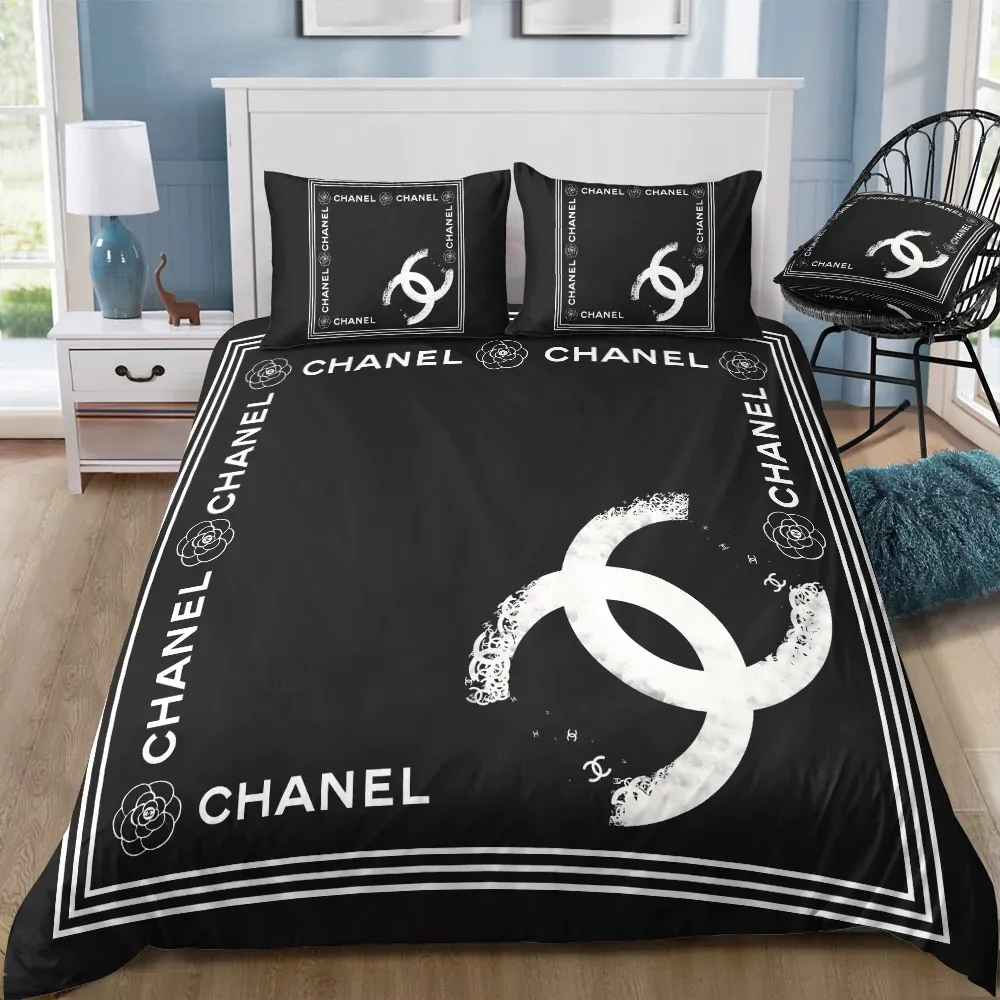 Chanel Logo Brand Bedding Set Bedspread Bedroom Home Decor Luxury