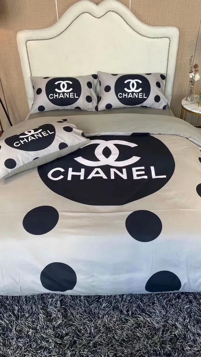 Chanel Dot Logo Brand Bedding Set Bedroom Luxury Home Decor Bedspread