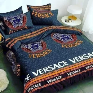 Versace Deep Blue Cutes Logo Brand Bedding Set Bedspread Luxury Home Decor Bedroom