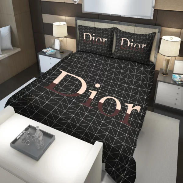 Dior Black Logo Brand Bedding Set Luxury Bedspread Home Decor Bedroom