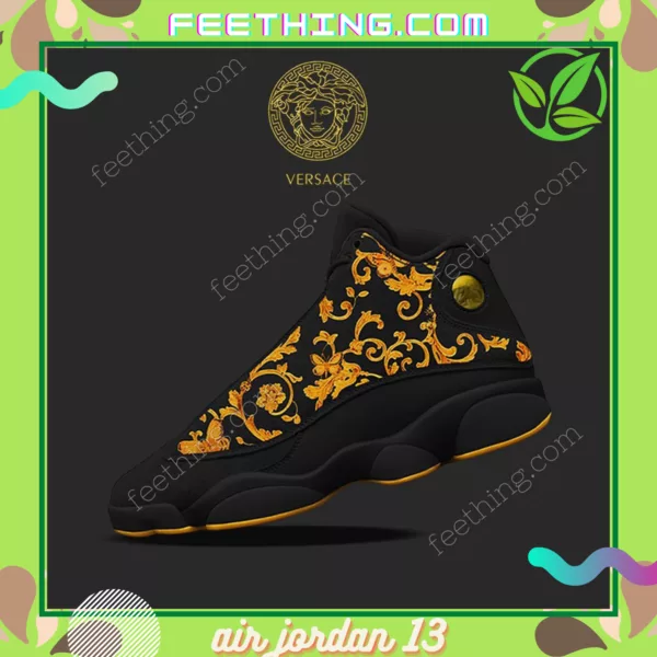 Gianni Versace Black Logo Air Jordan 13 Sneakers Luxury Trending Fashion Shoes