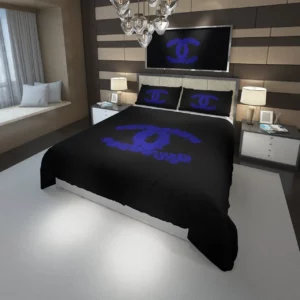 Chanel Blue Roses Logo Brand Bedding Set Bedspread Home Decor Bedroom Luxury