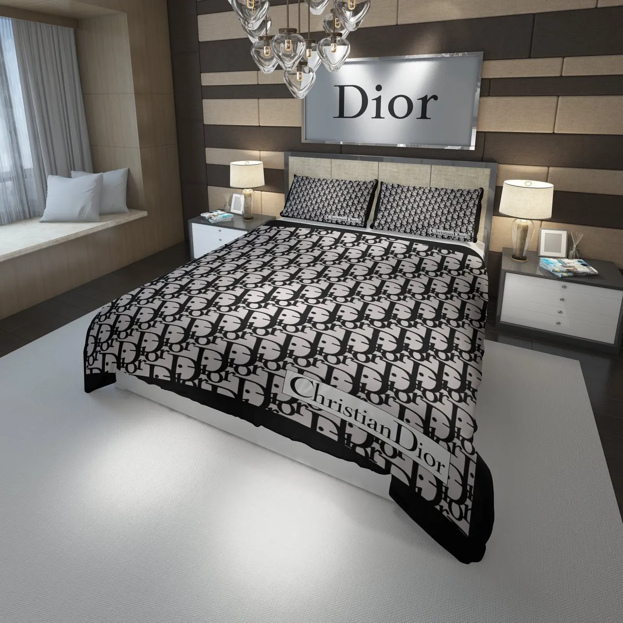 Christian Dior Logo Brand Bedding Set Bedroom Luxury Home Decor Bedspread