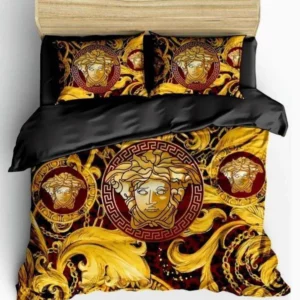 Versace Golden Logo Brand Bedding Set Luxury Home Decor Bedspread Bedroom