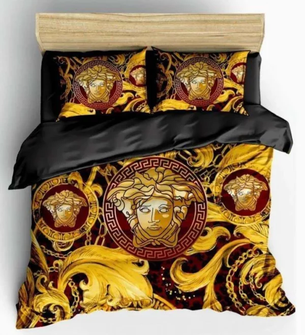 Versace Golden Logo Brand Bedding Set Luxury Home Decor Bedspread Bedroom