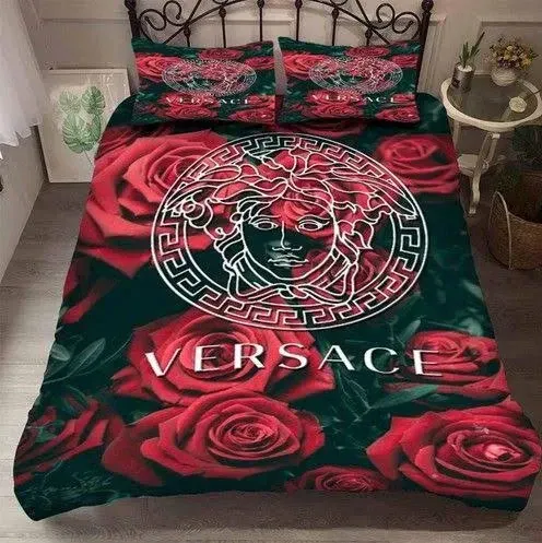 Versace Roses Logo Brand Bedding Set Bedspread Home Decor Luxury Bedroom