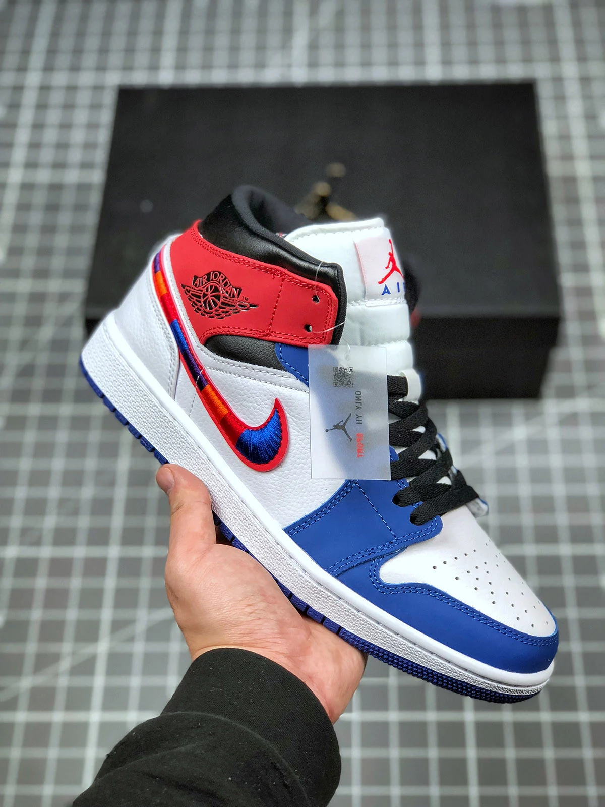Air Jordan 1 Mid Multicolored Embroidered Swooshes 852542-146 On Sale