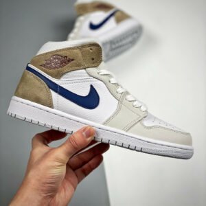 Air Jordan 1 Mid Navy Swooshes and Tan Suede DO6726-100 For Sale