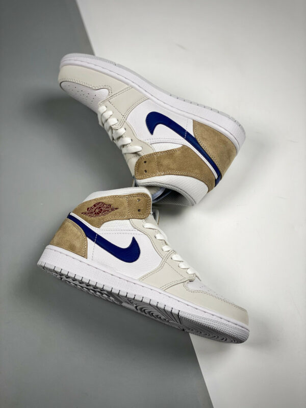 Air Jordan 1 Mid Navy Swooshes and Tan Suede DO6726-100 For Sale