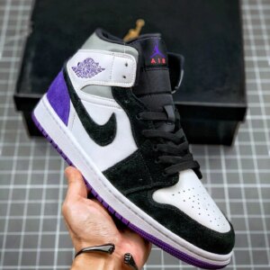 Air Jordan 1 Mid Purple Black Suede Heels For Sale