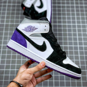 Air Jordan 1 Mid Purple Black Suede Heels For Sale