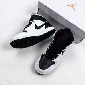 Air Jordan 1 Mid Reverse Black Toe White Black Red For Sale