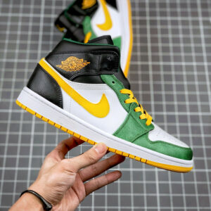 Air Jordan 1 Mid Sonics Gorge Green University Gold-White-Black For Sale