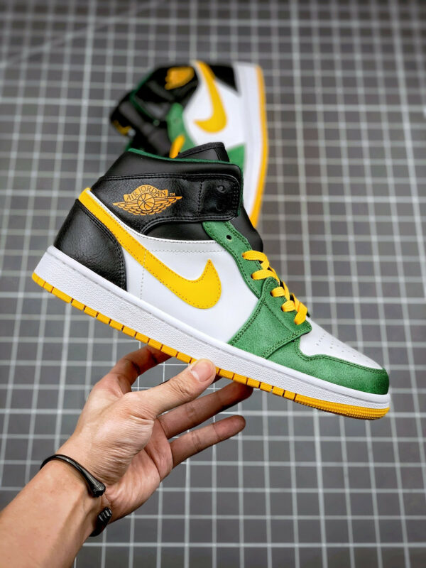 Air Jordan 1 Mid Sonics Gorge Green University Gold-White-Black For Sale