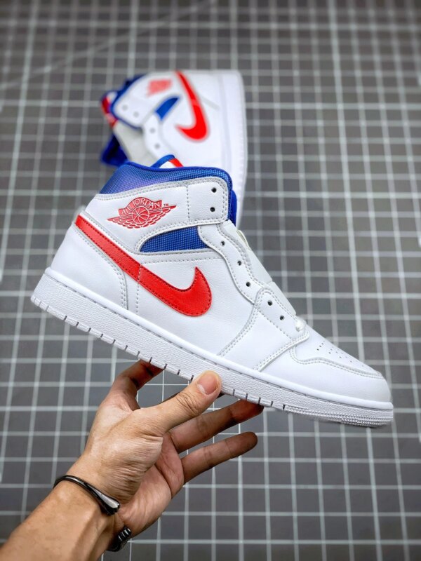 Air Jordan 1 Mid White University Red-Game Royal For Sale