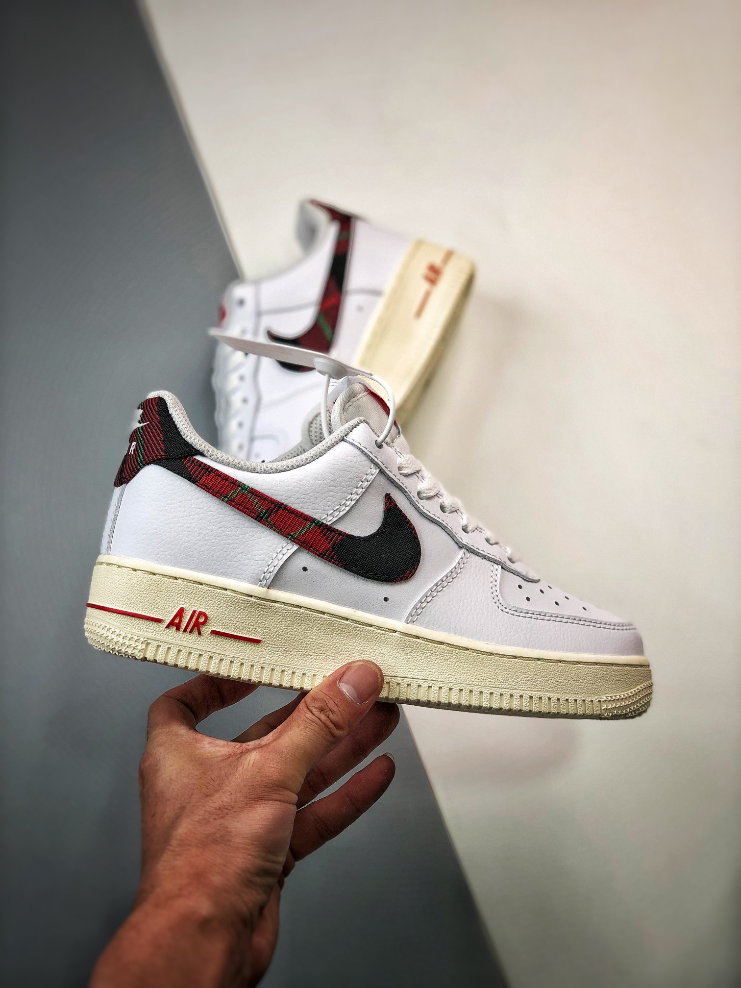 Nike Air Force 1 Low Plaid Swoosh White Red DV0789-100 For Sale