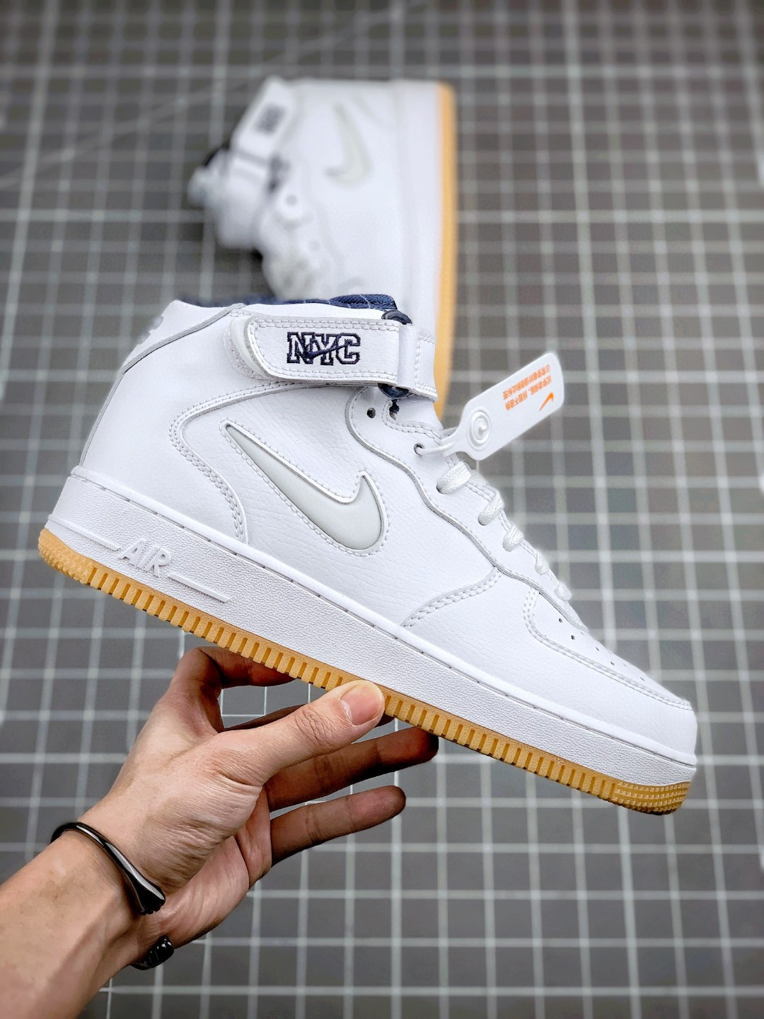 Nike Air Force 1 Mid NYC White Midnight Navy Gum Yellow For Sale