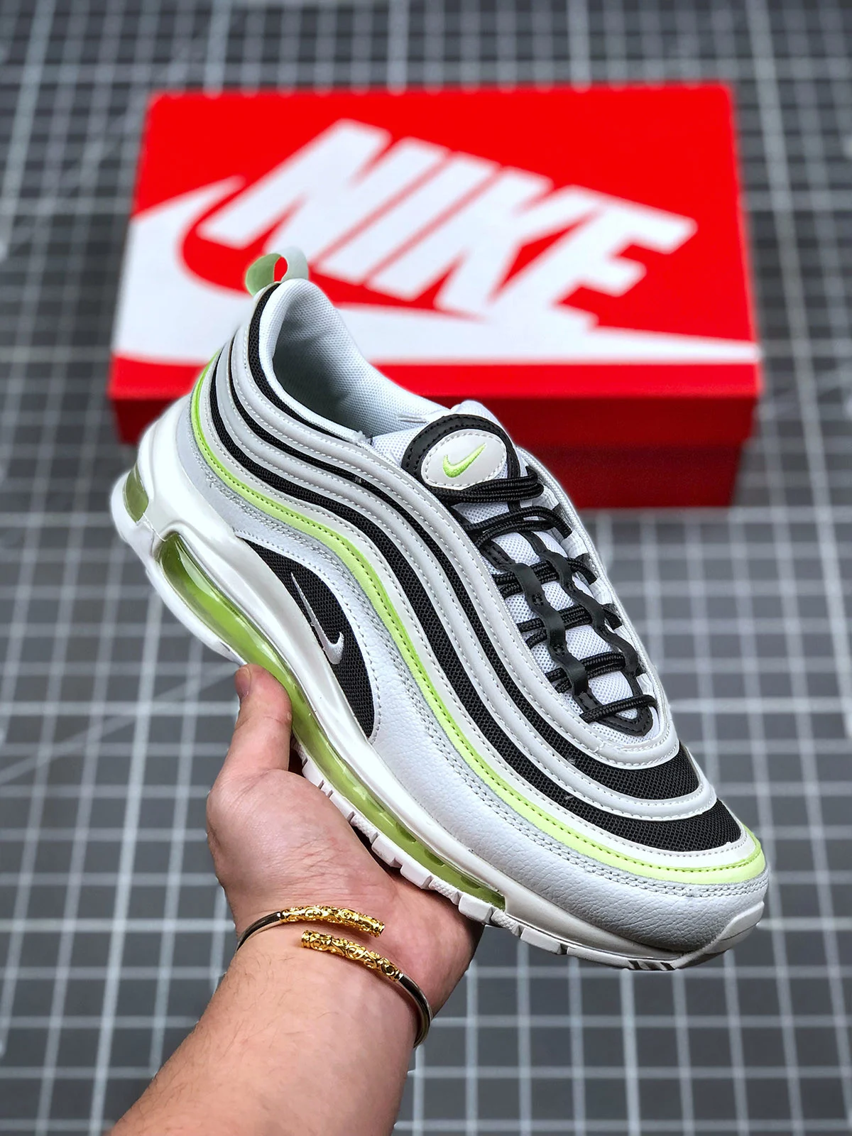 Nike Air Max 97 White Black Moss Green On Sale