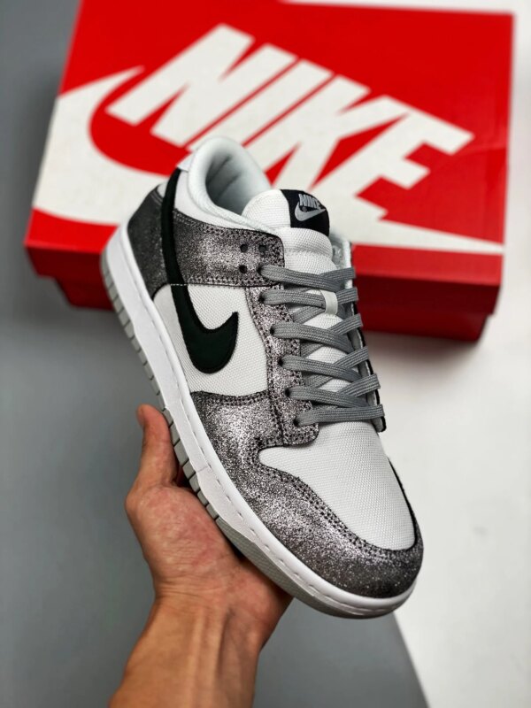 Nike Dunk Low Shimmer White Metallic Silver-Black For Sale