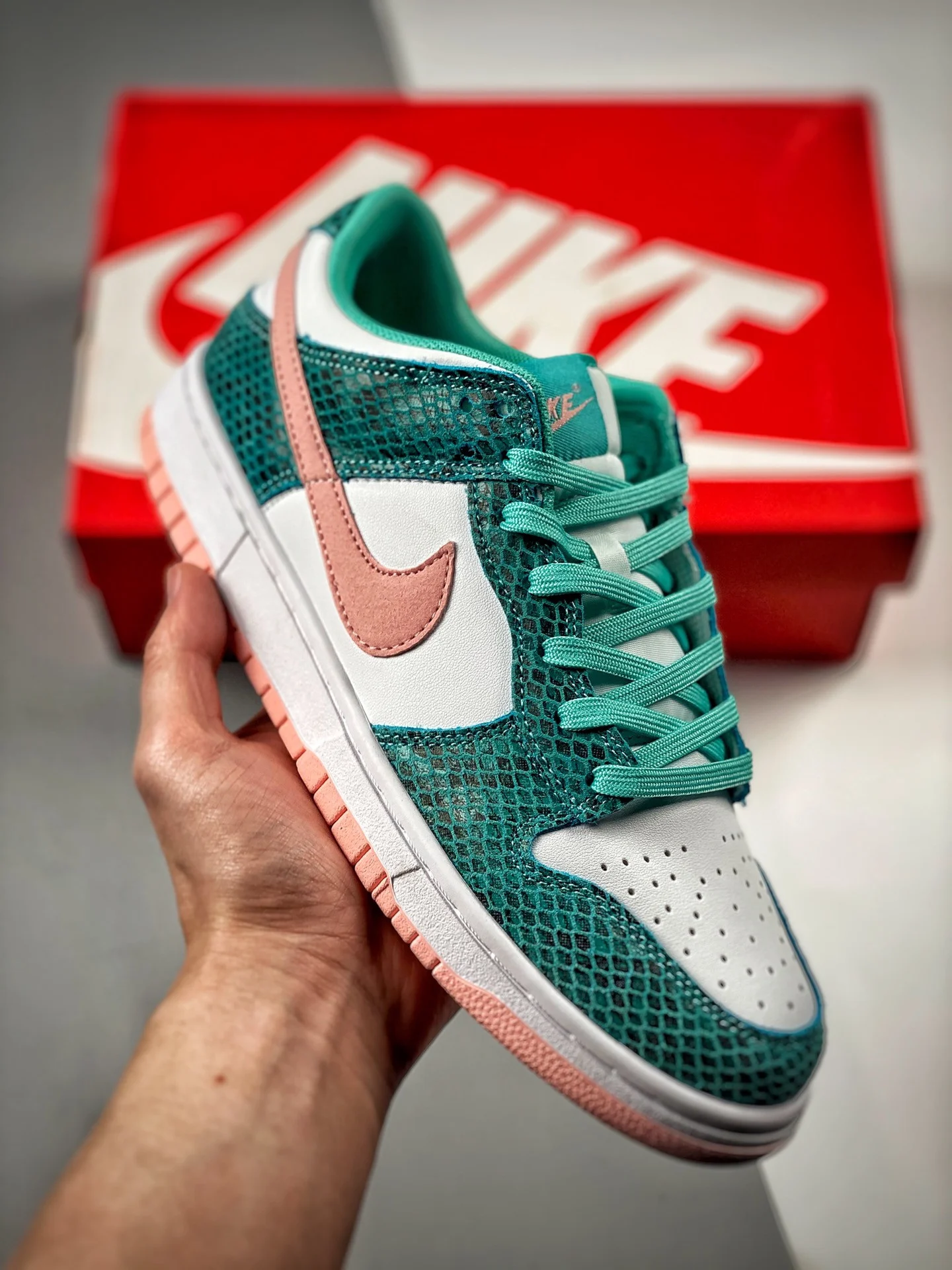 Nike Dunk Low Snakeskin White Teal-Pink DR8577-300 For Sale