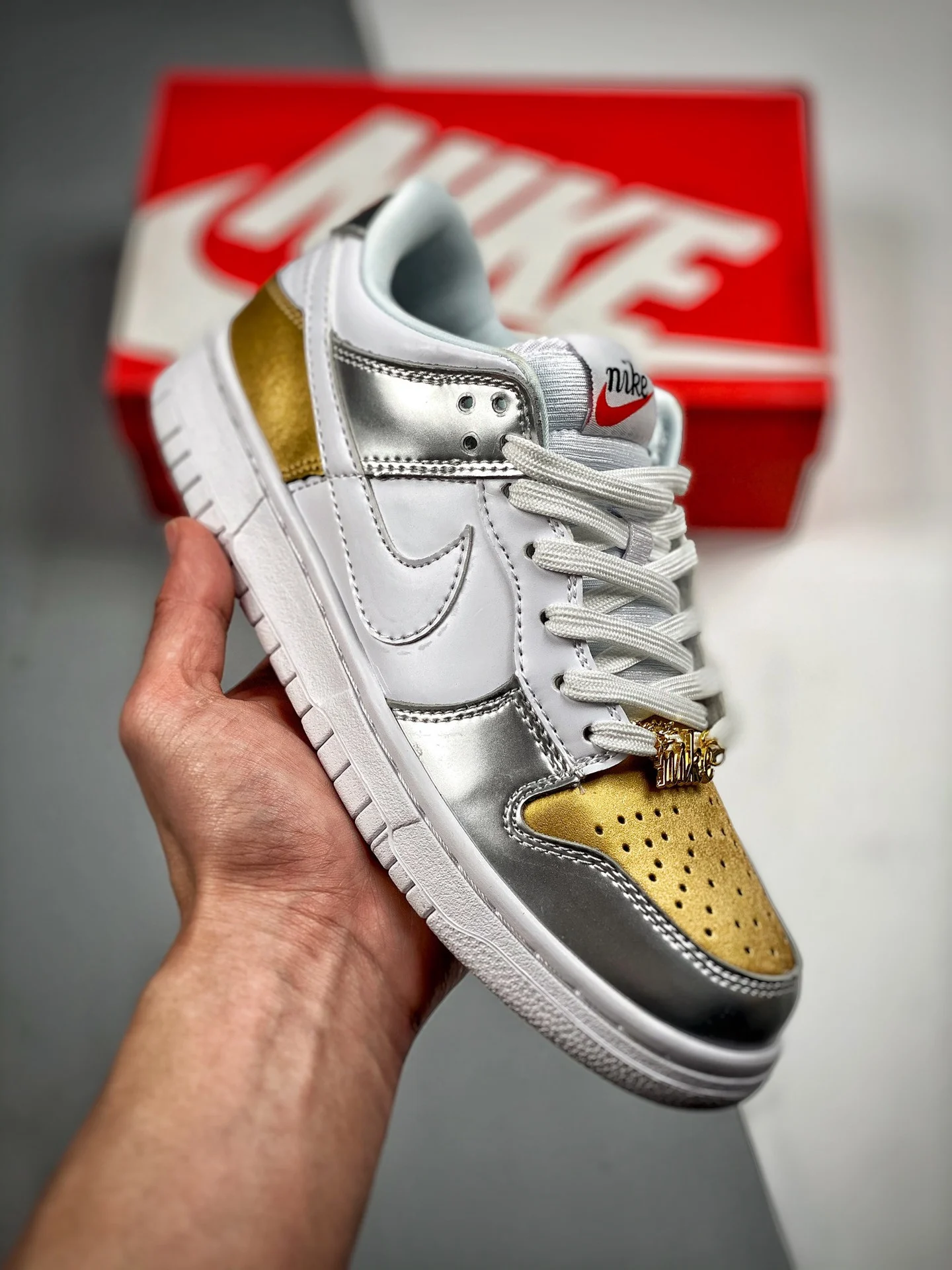 Nike Dunk Low Metallic Gold Silver-University Red-White For Sale