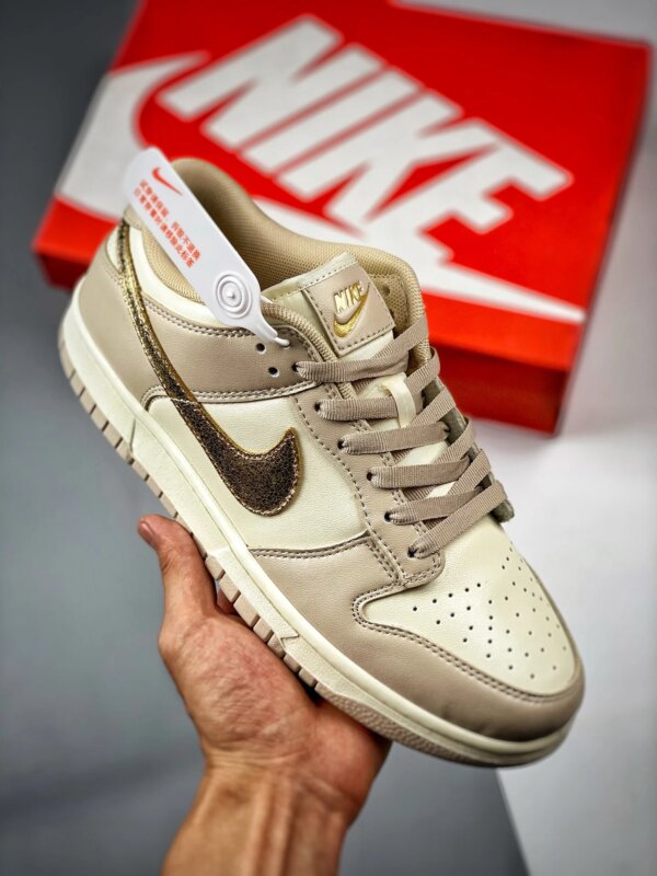 Nike Dunk Low Gold Swoosh White Tan-Gold DX5930-001 For Sale