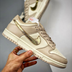 Nike Dunk Low Gold Swoosh White Tan-Gold DX5930-001 For Sale