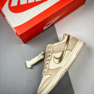 Nike Dunk Low Gold Swoosh White Tan-Gold DX5930-001 For Sale