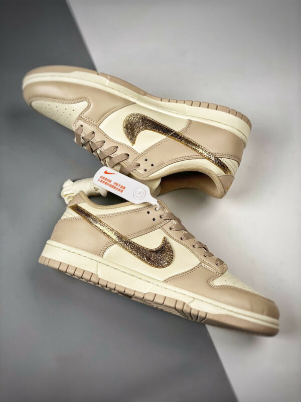 Nike Dunk Low Gold Swoosh White Tan-Gold DX5930-001 For Sale