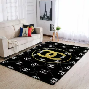 Chanel Black Golden Luxury Fashion Brand Rug Home Decor Area Carpet Door Mat