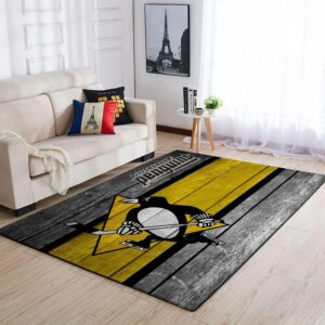 Pittsburgh Penguins Nhl Team Logos Wooden Style Type 7243 Rug Living Room Area Carpet Home Decor