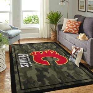 Calgary Flames Nhl Team Logo Camo Type 7726 Rug Area Carpet Home Decor Living Room