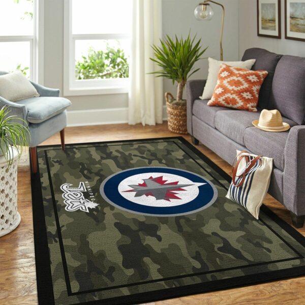 Winnipeg Jets Nhl Team Logo Camo Type 7778 Rug Living Room Area Carpet Home Decor