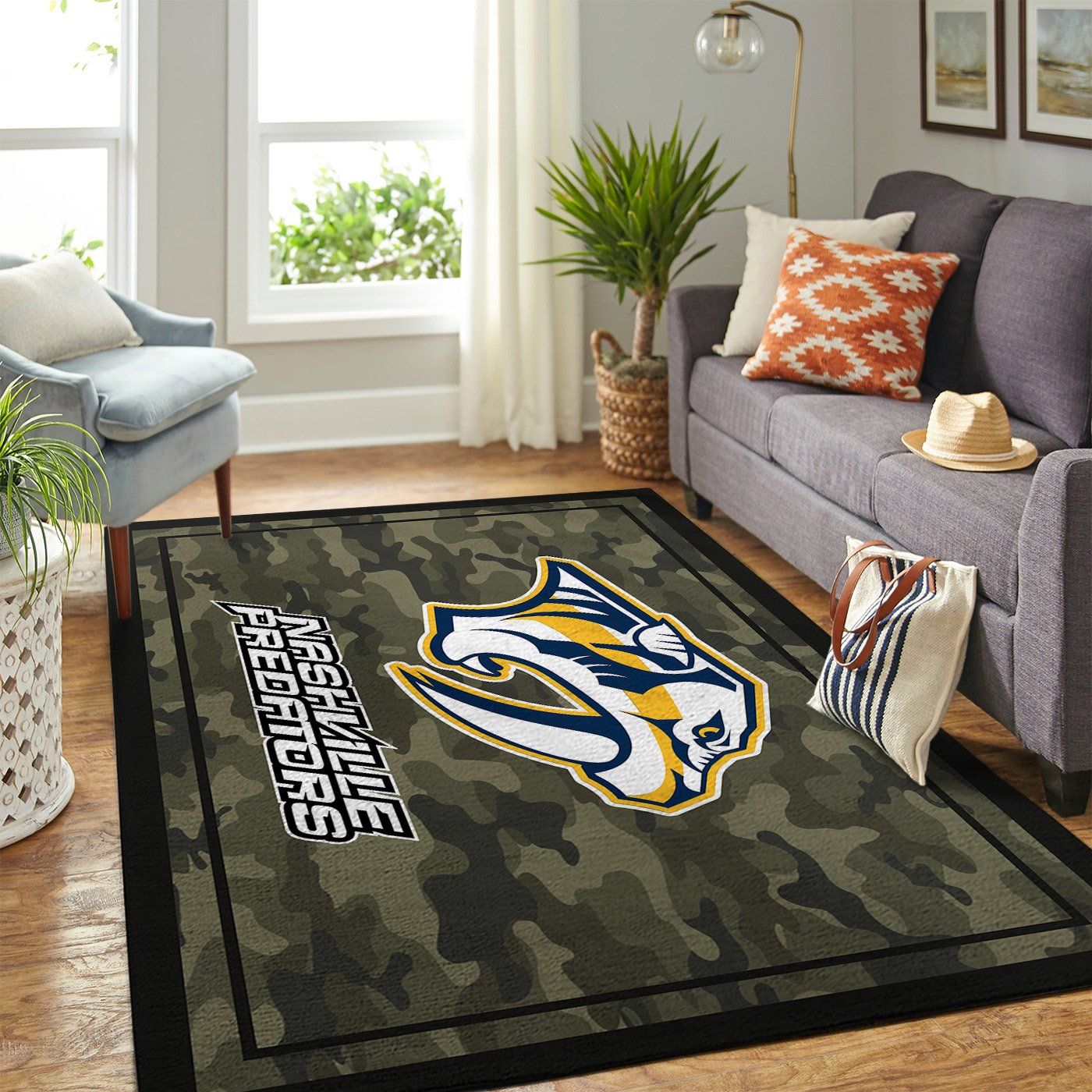 Nashville Predators Nhl Team Logo Camo Type 7844 Rug Area Carpet Living Room Home Decor