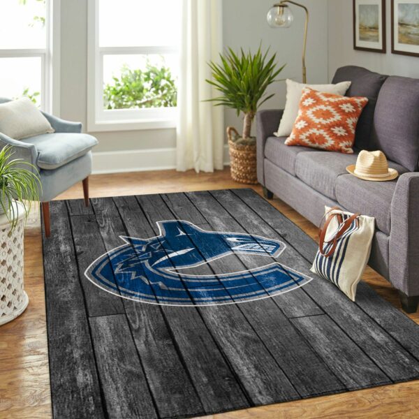 Vancouver Canucks Nhl Team Logo Grey Wooden Type 7855 Rug Living Room Area Carpet Home Decor