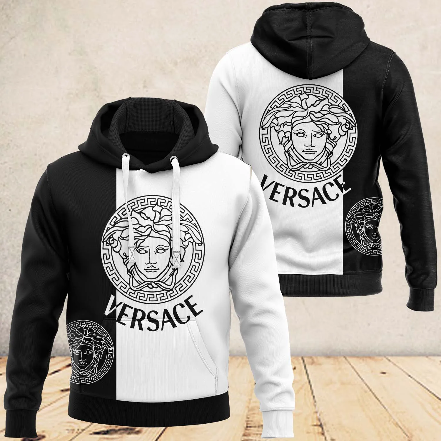 Versace Black White Type 422 Hoodie Outfit Luxury Fashion Brand