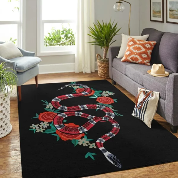 Gucci Snake Rose Rectangle Rug Area Carpet Home Decor Luxury Fashion Brand Door Mat