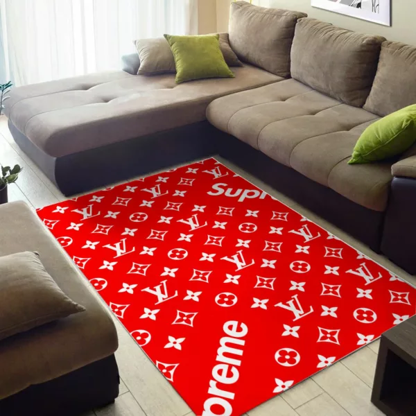 Louis Vuitton Supreme Red Rectangle Rug Fashion Brand Luxury Area Carpet Home Decor Door Mat