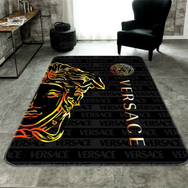 Versace Black Golden Rectangle Rug Area Carpet Home Decor Fashion Brand Door Mat Luxury