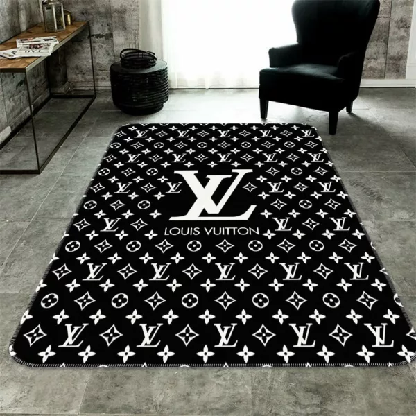 Louis Vuitton Black White Rectangle Rug Door Mat Luxury Area Carpet Home Decor Fashion Brand