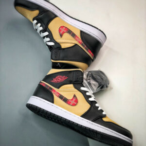 Air Jordan 1 Mid Tartan Swoosh Tan Black-Red DZ5329-001 For Sale